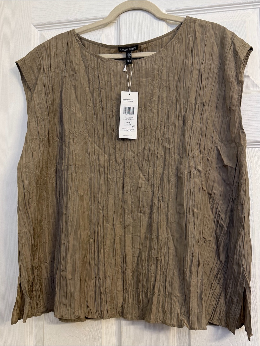 Eileen Fisher Cocoa Crushed Silk Ballet Neck Top